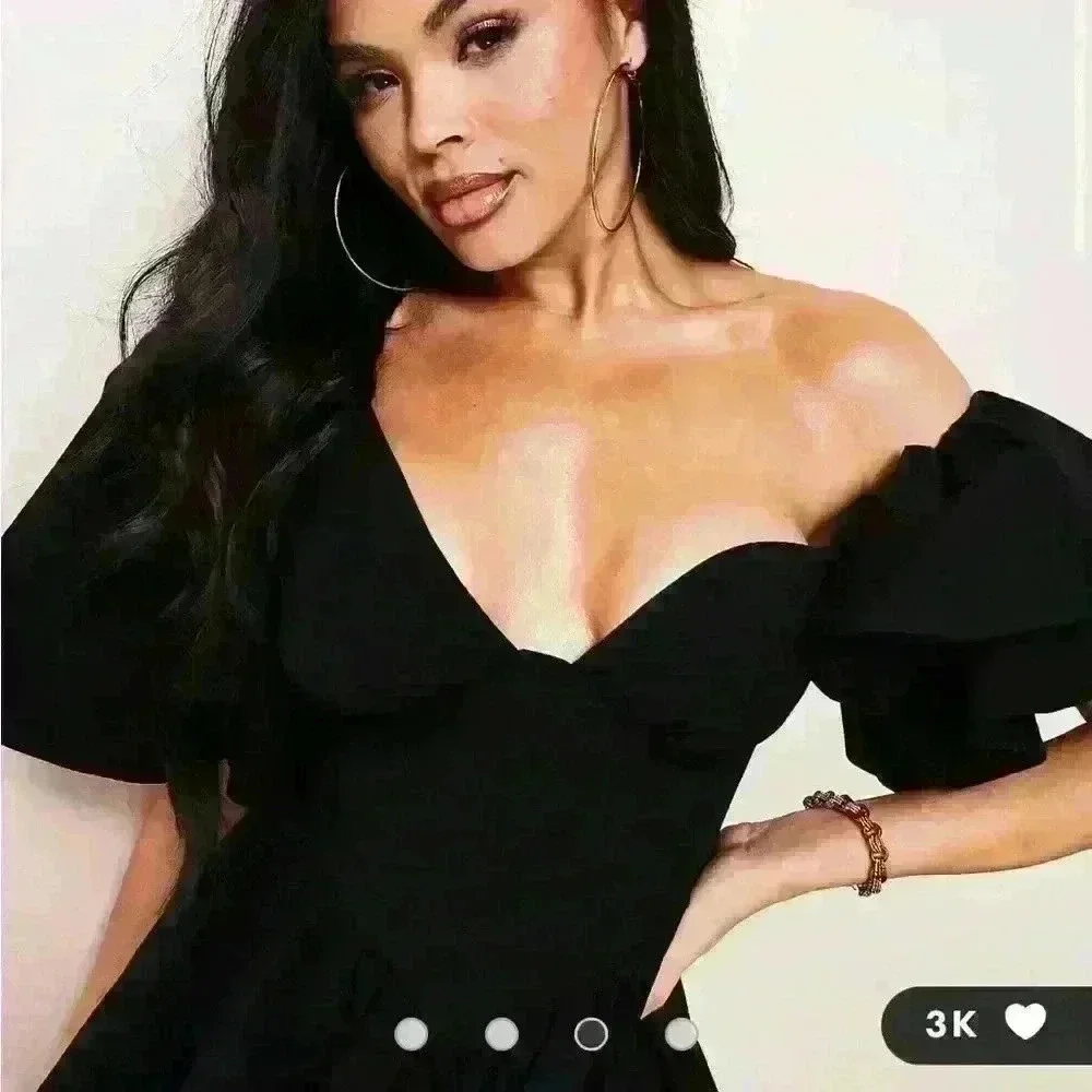 ASOS LUXE one shoulder cotton dress/corset detail & ruffles in black Size 6 - Picture 2 of 5